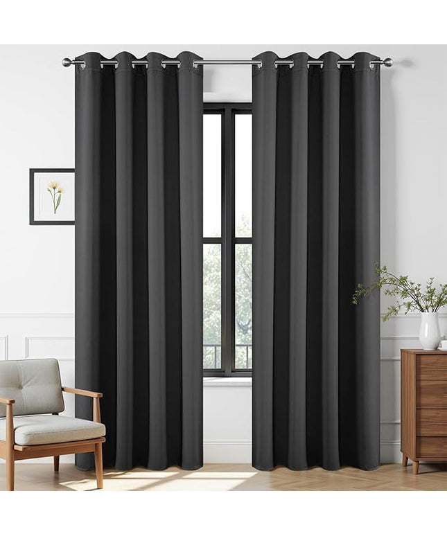 Joydeco Grey Curtains 84 Inch Long, Room Divider Blackout Curtains for Bedroom with Grommets, Thermal Insulated, Noise Reducing Room Darkening Black Out Drapes for Bedroom Living Room Window, 2 Panels