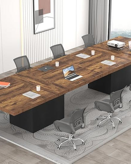 HSH Dining Table for 6 to 8, 71” Wood Rectangular Dinner Table, 6 ft Industrial Kitchen Table only with Black Pedestal, Modern Large Dining Room Table for Home Gathering Office, Rustic Brown, 71 Inch