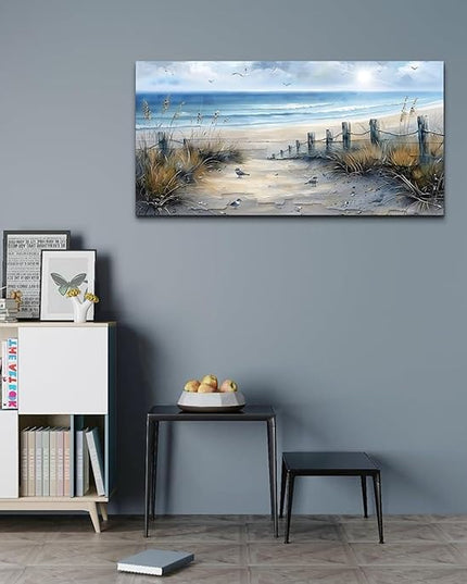 FUHAIHUA Canvas Wall Art For Living Room Wall Decorations For Bedroom Office Decor Beach Wall Paintings Blue Ocean Sea Wave Pictures Artwork For Modern Framed Posters Aesthetic Home Decor 20X40 In