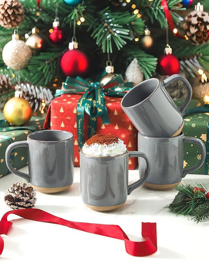 HASENSE Coffee Mugs, 12 OZ Coffee Cups Ceramic Set of 4 with Handle and Speckled Patterns for Man Woman, Vintage Stoneware Porcelain Coffee Cups Set for Tea, Cocoa, Milk, Latte and Cappuccino - Gray
