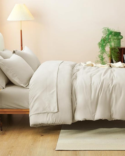 CozyLux Queen Comforter Set Oatmeal, 7 Pieces Bed in a Bag Soft Bedding Comforter Set with Sheets, All Season Boho 7PC Bed Sets with Comforter, Fitted Sheets, Flat Sheets, Pillow Shams and Pillowcases