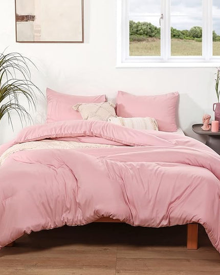 ROSGONIA King Size Comforter Set Pink, 3pcs (1 Boho Pink Comforter & 2 Pillowcases) All Season Bedding Soft Lightweight Bedspread Blanket Quilts