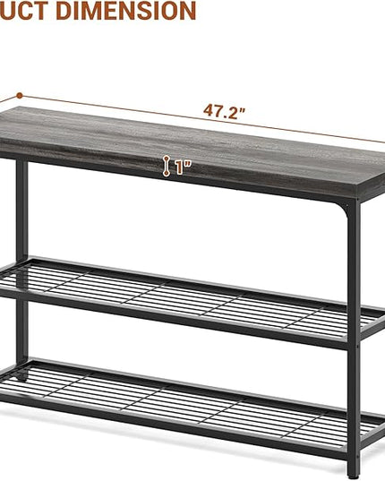 47" Console Table with Storage, 3-Tier Narrow Entryway Table, Sofa Table with Mesh Shelves, Console Tables for Living Room, Bedroom, Hallway, Entryway, Foyer, Oak Grey