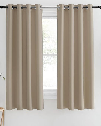 NICETOWN Blackout Short Curtain 63 inches Long for Windows, Thermal Insulated Curtain Grommet Room Darkening Window Treatment for Bedroom/Living Room, 1 Panel, W46 x L63, Taupe