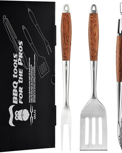 Heavy-Duty Panga-Panga BBQ Grilling Tools Set. Extra Thick Stainless Steel Multi-Function Spatula, Fork & Tongs | Essential Accessories for Barbecue & Grill. Ideal Gift for Father