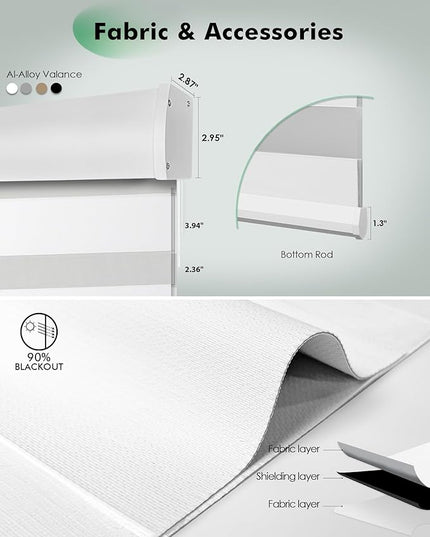 Yoolax Motorized Zebra Blinds, Remote Zebra Shades for Indoor Windows, Motorized Shades with Remote Light Control Horizontal Window Blinds Custom Size(90% Shading White Matte)