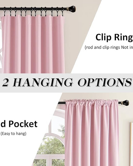 DONREN Pink Blackout Drapes for Girls Room - Home Decoration Privacy Protection Thermal Insulated Blackout Window Drape with Rod Pocket (2 Panels,42 x 96 Inch)