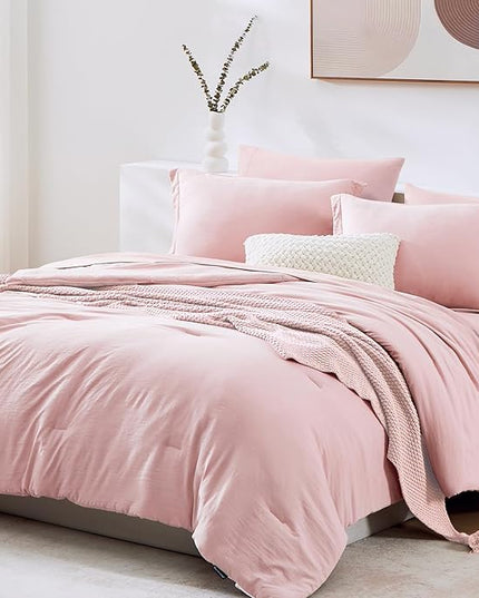 WRENSONGE Queen Comforter Set - 7 Pieces Soft Pink Soft Bed in a Bag Queen with Sheets, 2 Pillow Shams, and 2 Pillowcases- Warm Bedding Sets for All Season