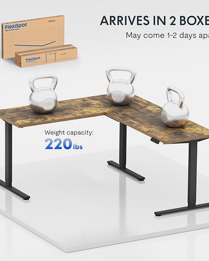 FLEXISPOT L Shaped Standing Desk, 63 x 55 Inch Electric Height Adjustable Corner Desk, Sit Stand Computer Workstation, Preset Controller, Home Office, Black Frame with Rustic Brown Top, Black Drawer
