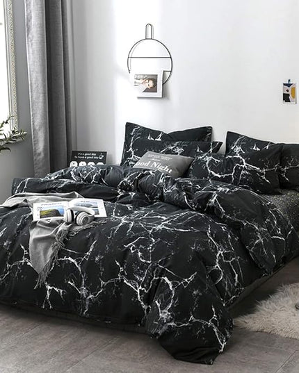 CLOTHKNOW Black California King Comforter Set Marble Bedding Comforter Sets Black White Comforter Abstract Comforter with 2 x Pillow Cases