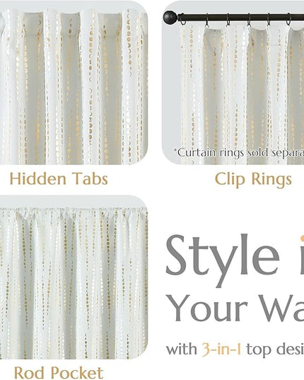 jinchan 95% Blackout Boho Curtains 63 Inch Long for Bedroom Moon Phases Printed Christmas Curtain Festive Holiday Golden on White Drapes Rod Pocket Back Tab Xmas Curtains 2 Panels