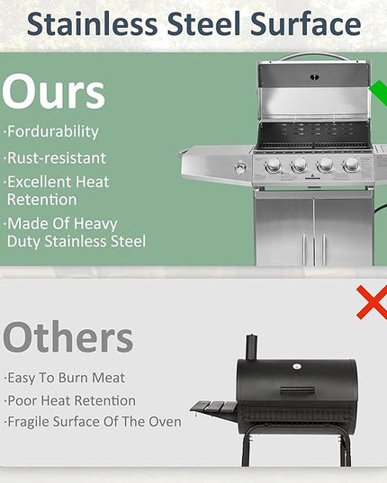 Polar Aurora Propane Gas Grill 4 Burners with Side Burner, Stainless Steel Grill Cart with Wheels for Outdoor Patio Garden Backyard Cooking bbq Grill