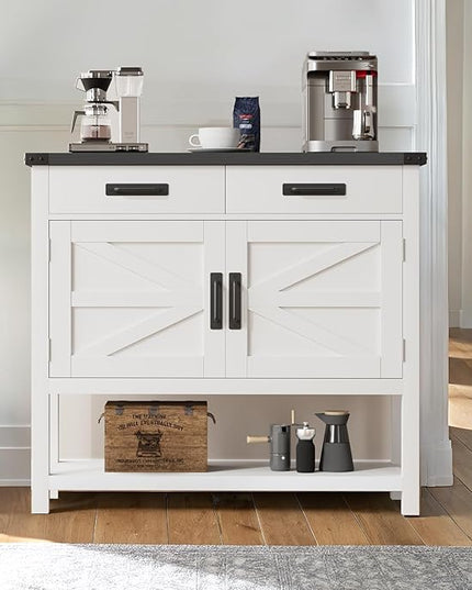 PioneerWorks Farmhouse Console Table with 2 Door Cabinet and 2 Drawers - Entryway Table with Cabinets,for Living Room,Kitchen,Dining,Hallway,White