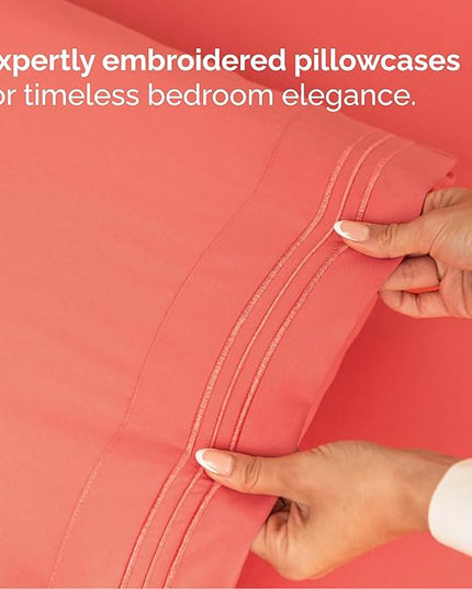 Cal King Size 4 Piece Sheet Set - Comfy Breathable & Cooling Bed Sheets Set - Hotel Luxury Bedding for Women, Men, Kids, Teens, Boys & Girls - Deep Pockets, Ultra-Soft, Wrinkle Free - Oeko-Tex - Coral