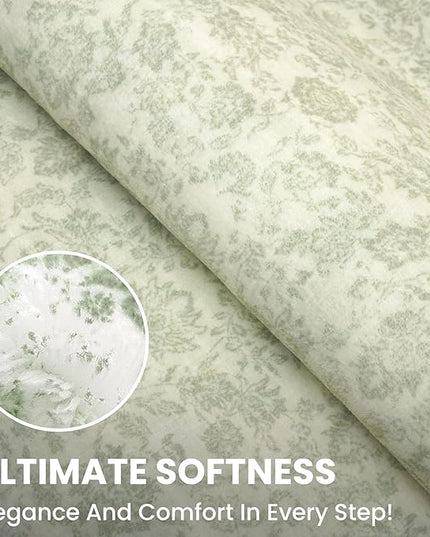 2x3 Washable Rug Soft Area Rug for Entryway, Light Sage Green and Ivory Non-Slip Indoor Door Mat Floral Low-Pile Kitchen Rugs, Neutral Vintage Carpet for Entrance Kitchen Bedside Farmhouse