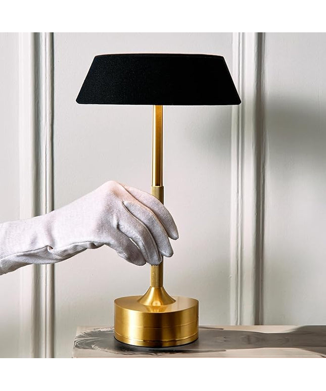 LED Cordless Table Lamp - Rechargeable Light for Home, Bedside, Kitchen - Small Dimmable Tap Lights - Battery Powered Touch Lamp for Desk Wireless - Black and Gold Lamp Shades, IP44, USB Type C Cable