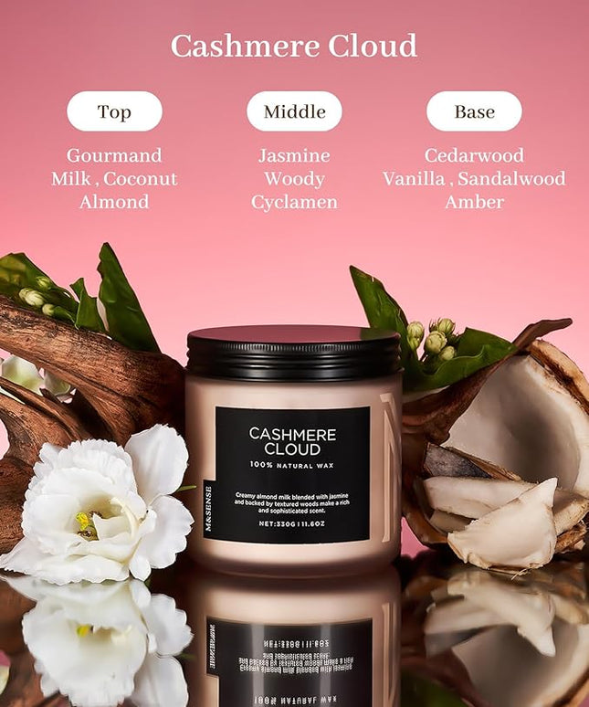 M&SENSE Warm Cashmere Scented Candle, 11.6oz Clean Non Toxic Natural Soy Wax Fragrance for Bathroom Bedroom 70 Hours Burn Time Candle, 2 Wick Aromatherapy Gifts for Housewarming