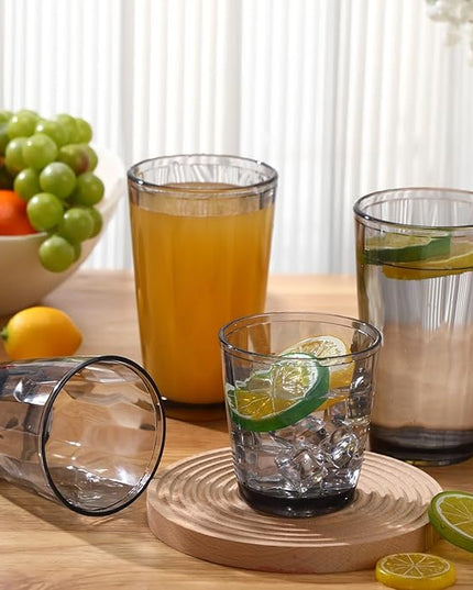 Set of 8 Plastic Drinking Glasses 16 Oz and 10 Oz Reusable Plastic Tumblers Acrylic Tall and Short Unbreakable Water Cups for Indoor Outdoor Home Picnic Party(Grey)