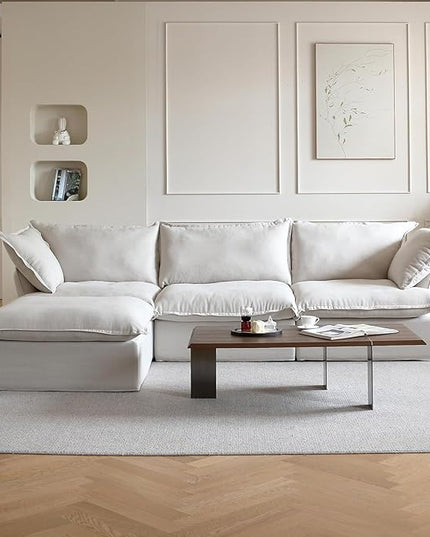 JACH L Shape Modular Couches, Deep Couch Sectional Couch with Chaise Ottoman, Modern Comfy Cloud Sectional Sofas, Cushion Covers Removable, Two Corners and A Middle Sofa for Living Room (Beige)