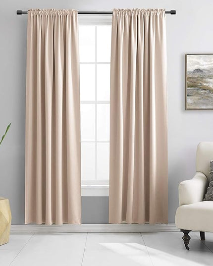 DONREN Warm Taupe Window Treatment Thermal Insulated Rod Pocket Blackout Curtains/Drapes for Bedroom(Rose Tan,Set of 2 Panels,42 by 84 Inch Length)