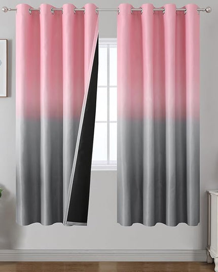 Estelar Textiler Pink and Grey Ombre Blackout Curtains 72 Inch Length for Bedroom, Room Darkening Thermal Insulated Energy Efficient Grommet Window Drapes for Living Room, 52Wx72L, 2 Panels