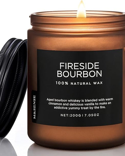 M&SENSE Fireside Bourbon Clean Non-Toxic Soy Wax Campfire Smoky Candle, Cotton Fall Scented Candle for Home Decor, 7.05oz Up to 50 Hours Burn Time Aromatherapy Gift for Bathroom