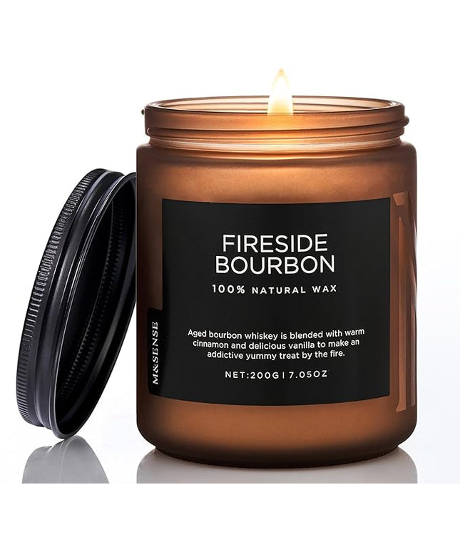 M&SENSE Fireside Bourbon Clean Non-Toxic Soy Wax Campfire Smoky Candle, Cotton Fall Scented Candle for Home Decor, 7.05oz Up to 50 Hours Burn Time Aromatherapy Gift for Bathroom