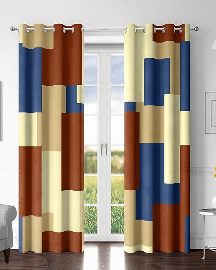 Terracotta Blue 100% Blackout Curtains for Bedroom 84 inch Long 2 Panels Set Modern Abstract Geometric Black Out Curtains Insulated Room Darkening Window Drapes for Living Room, 52Wx84L
