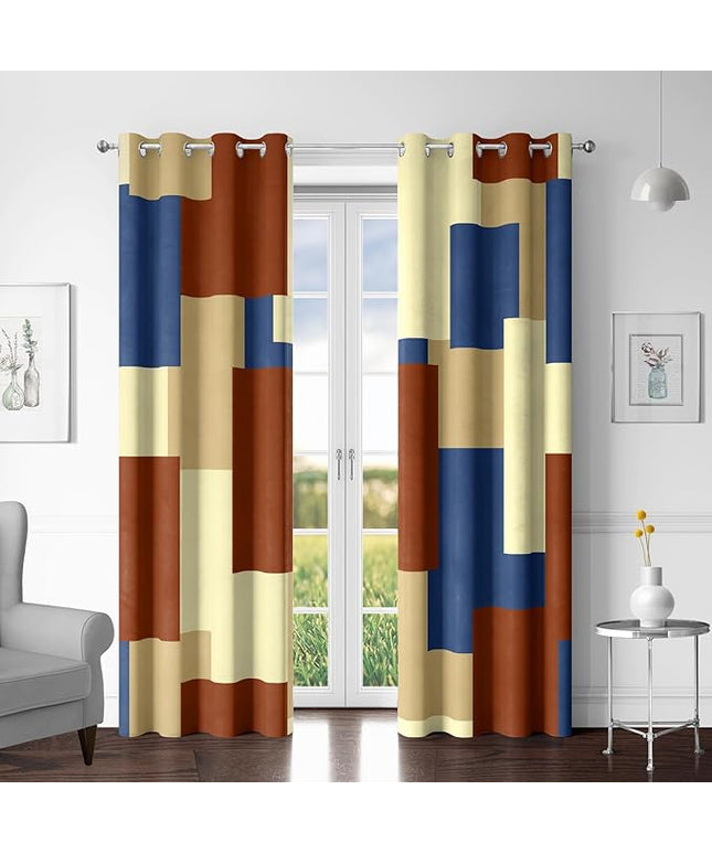 Terracotta Blue 100% Blackout Curtains for Bedroom 84 inch Long 2 Panels Set Modern Abstract Geometric Black Out Curtains Insulated Room Darkening Window Drapes for Living Room, 52Wx84L