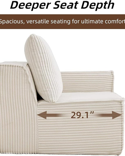 102” Boneless Modular Couch, 3 Seater Cloud Sofa for Living Room, Modern Sectional Sofa with Deep Seat, Comfy Fluffy Loveseat Couch, No Assembly Required, Beige