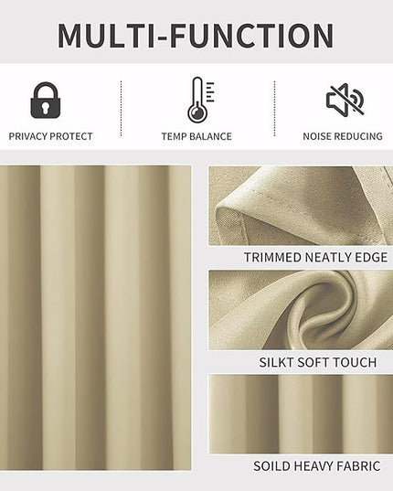 Joydeco Beige Custom Solid Single Blackout Curtain for Bedroom and Living Room, Grommet Thermal Insulated Room Darkening Curtain 1 Panel (Custom Size,Beige)
