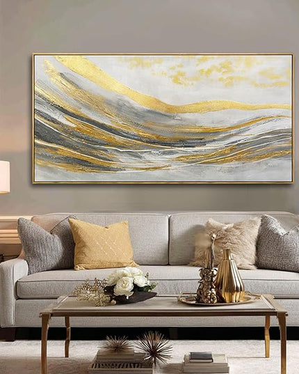 Abstract Wall Decor Modern Canvas Poster Gold Foil Wood Wall Art 24"x48" Pictures for Bedroom Wall Posters for Dining Room Area