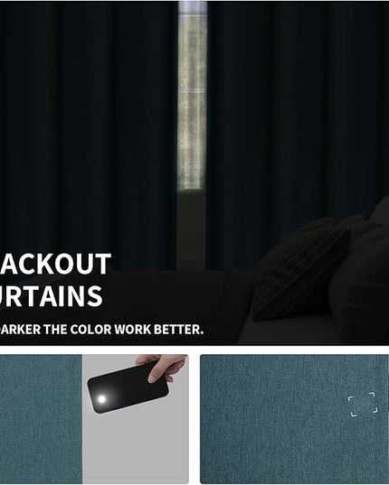 Easy-Going Linen Look Blackout Curtain Grommet Window Curtain Drapes for Bedroom, Living Room Thermal Insulated Room Darkening (2 Panels, 52x84 inch, Bluestone)