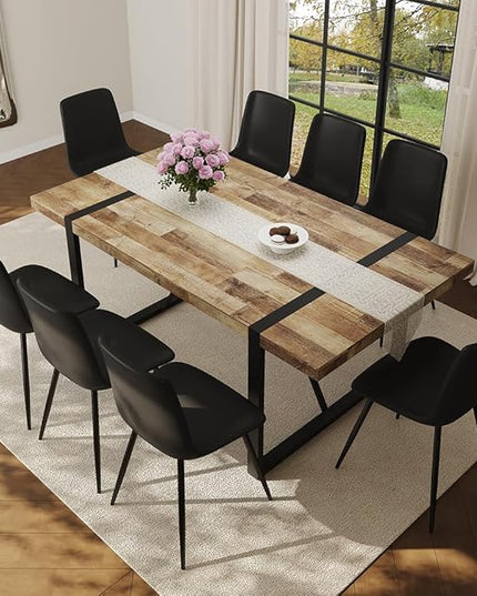 FURNITO Wood Dining Table Set for 8, 71" Large Rectangular Kitchen & Dining Room Table with 8 PU Leather Chairs, Modern Farmhouse Dining Set for Home, Living Room, Office, or Conference Room