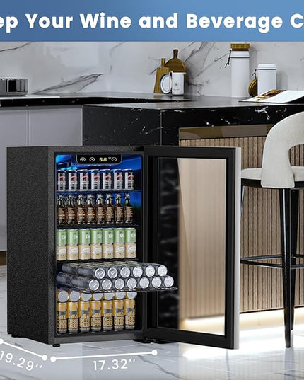Mini Fridge 130 Can Beverage Refrigerator Cooler, 3.2 Cu.Ft Drink Fridge forSoda Wine Beer, Digital Temperature Control Cooler for Home, Dorm, Bar