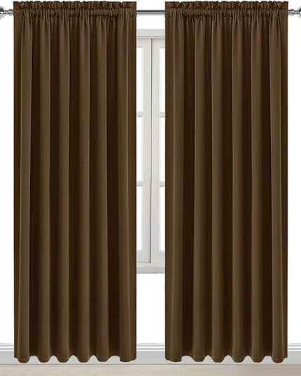 DWCN Blackout Curtains for Living Room Thermal Insulated, Energy Saving & Noise Reducing Bedroom Curtains, Brown, W 70x L 84 Inch, Set of 2 Rod Pocket Curtain Panels