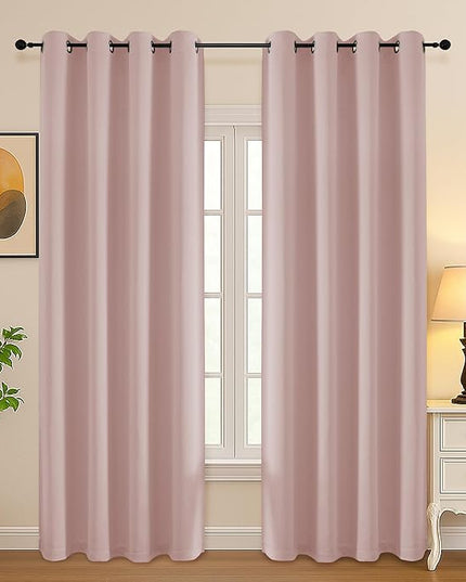 Simplebrand Blush Curtains for Bedroom Living Room 90 Inches Long 2 Panels Set, Room Darkening Thermal Insulated Curtains & Drapes, Solid Grommet Noise Reducing Window Treatment, W50 x L90 Inch