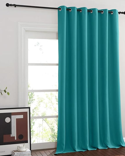 NICETOWN Sliding Door Curtain 108 Inches Long - Blackout Thermal Insulated Grommet Room Divider Privacy Drape for Patio Glass Door, 1 Panel, Peacock Teal, 100 Inch Extra Wide