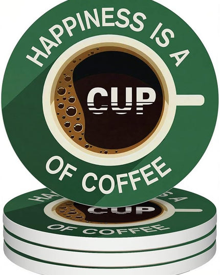 zcyhtqp, Happiness is a Cup of Coffee, Funny Absorbent Round Ceramic Stone Coasters Set of 4 with Cork Base, Funny Coffee Coasters, Gifts for Home, Kitchen, Office Table Décor