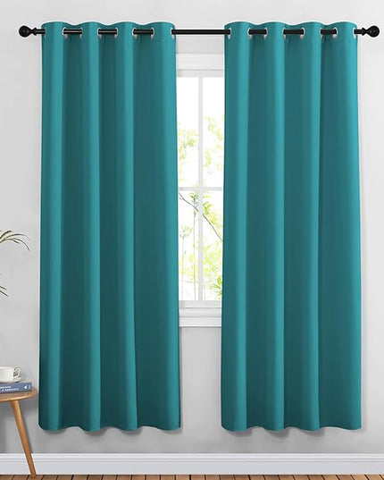 NICETOWN Sea Teal Blackout Doorway Curtains 78 inch Length 2 Panels, Grommet Light Reducing Thermal Insulated Privacy Door Curtains Window Treatments for Bedroom, W52 x L78