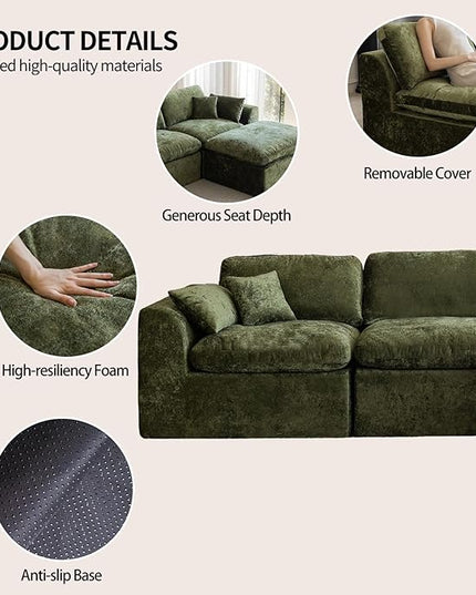 115''Cloud Sectional Couch, Modern L-Shape Sofa with Ottoman, Oversized Convertible 3 Seater Modular Couches for Living Room, Forest Green