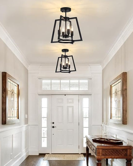 TOULMJ 14.56" Ceiling Light Fixture, 4-Light Farmhouse Black Semi-Flush Mount Ceiling Light for Kitchen Island Laundry Room Bedroom Dining Room Hallway Entryway