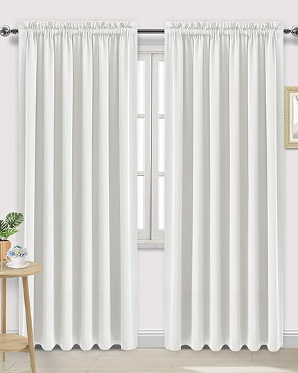DWCN Blackout Curtains for Living Room Thermal Insulated, Energy Saving & Noise Reducing Bedroom Curtains, Ivory, W 70x L 84 Inch, Set of 2 Rod Pocket Curtain Panels