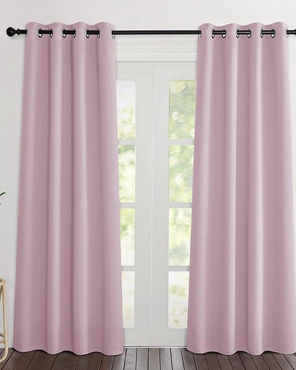 NICETOWN Room Darkening Baby Pink Curtains 84 inches Long, Grommet Room Darkening Thermal Insulated Sound Dampening Window Treatments for Bedroom/Home Office, 2 Panels, W46 x L84