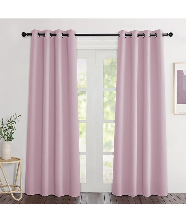 NICETOWN Room Darkening Baby Pink Curtains 84 inches Long, Grommet Room Darkening Thermal Insulated Sound Dampening Window Treatments for Bedroom/Home Office, 2 Panels, W46 x L84