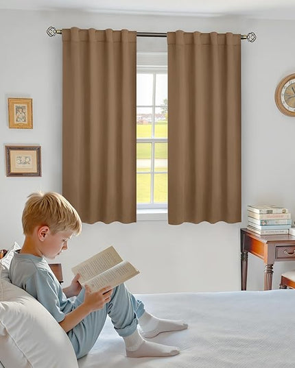 BGment Taupe Blackout Curtains 48 Inches Long for Bedroom - 38 x 48 inch Curtains Rod Pocket and Back Tab Thermal Insulated Room Darkening Curtains for Kitchen/Cafe Room, 2 Window Panels, Taupe