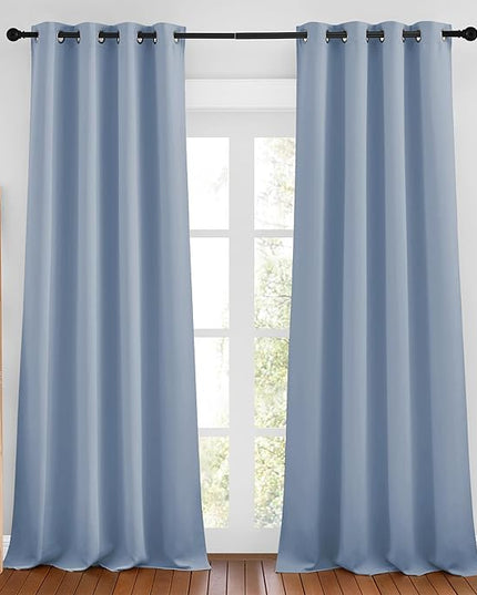 NICETOWN Vintage Blue Blackout Bedroom Curtains 96 inches Long, Grommet Thermal Insulated Room Darkening Window Treatments Sound Reducing for Living Room, W46 x L96, 2 Panels