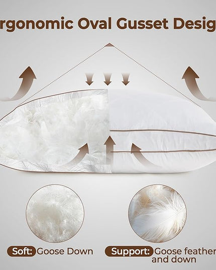 WOLKI Goose Down Feather Pillows, Pillows King Size Set of 2, 100% Soft Cotton Cover Bed Pillows, Hotel Pillow for Back, Stomach or Side Sleepers