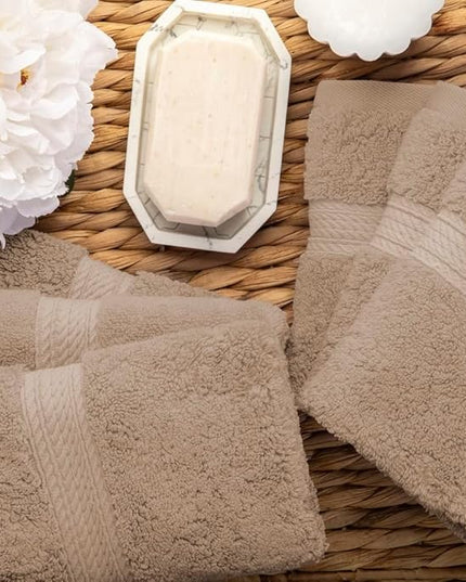 Superior Egyptian Cotton Pile Face Towel/Washcloth Set of 6, Ultra Soft Luxury Towels, Thick Plush Essentials, Absorbent Heavyweight, Guest Bath, Hotel, Spa, Home Bathroom, Shower Basics, Latte