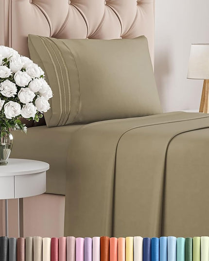 Twin XL Size 3 Piece Sheet Set - Comfy Breathable & Cooling Bed Sheets Set - Hotel Luxury Bedding for Women, Men, Kids, Teens, Boys & Girls - Deep Pockets, Ultra-Soft, Wrinkle Free - Oeko-Tex - Khaki